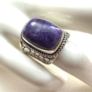 Sarda Artisan Collection of Bali Charoite Sterling Silver Adjustable Ring